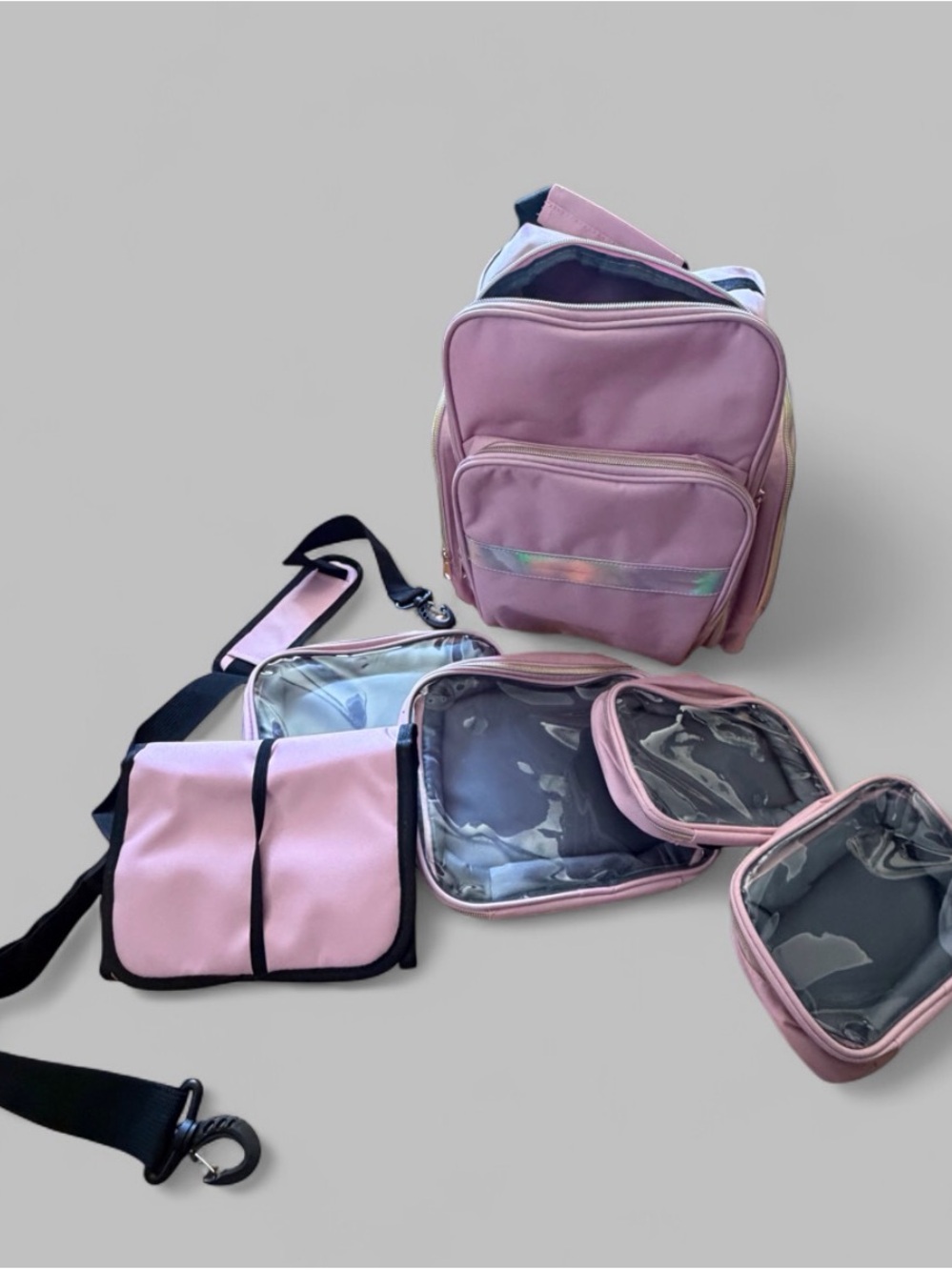 New-Pink Women's Travel Cosmetic/Diaper and Accessory Bag Set w reflective strip